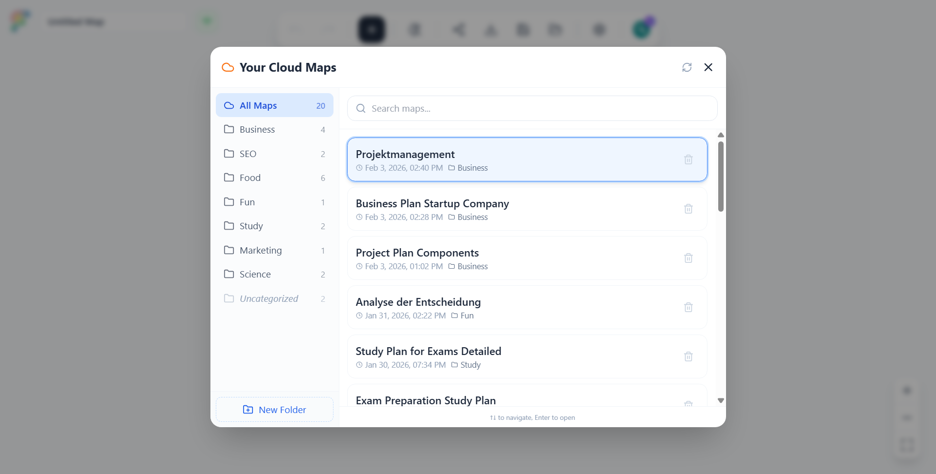 Open and manage your maps